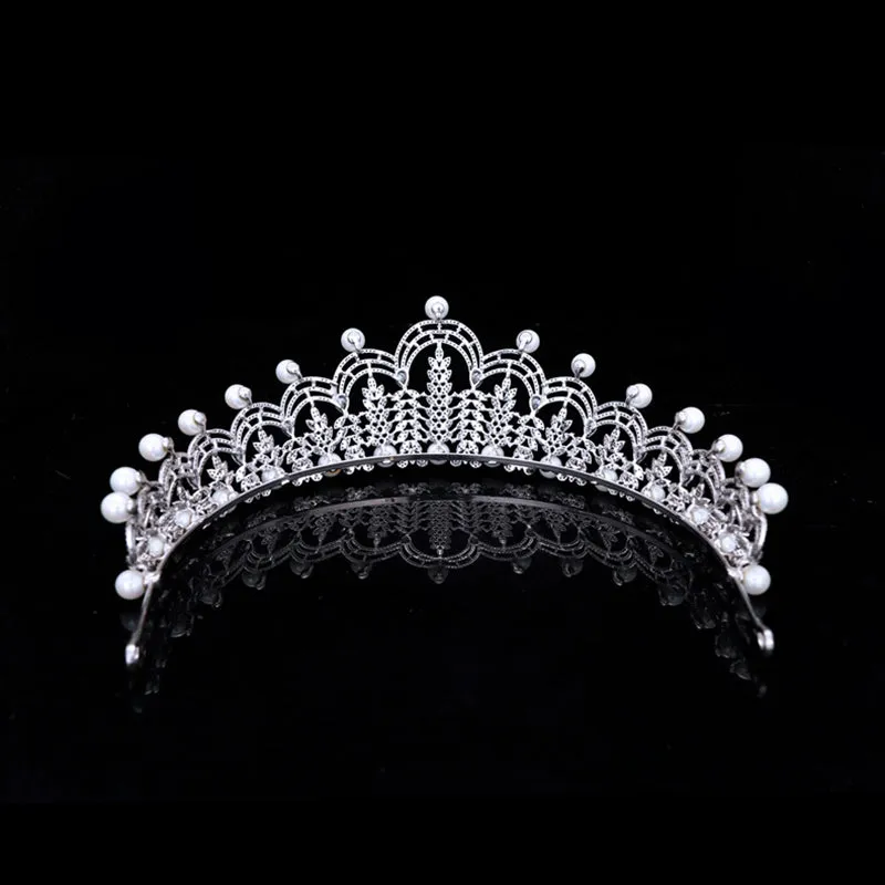 5A Cubic Zirconia Princess Tiara,Pearls Tiaras for Bridal, Headpieces Accessories HT20392