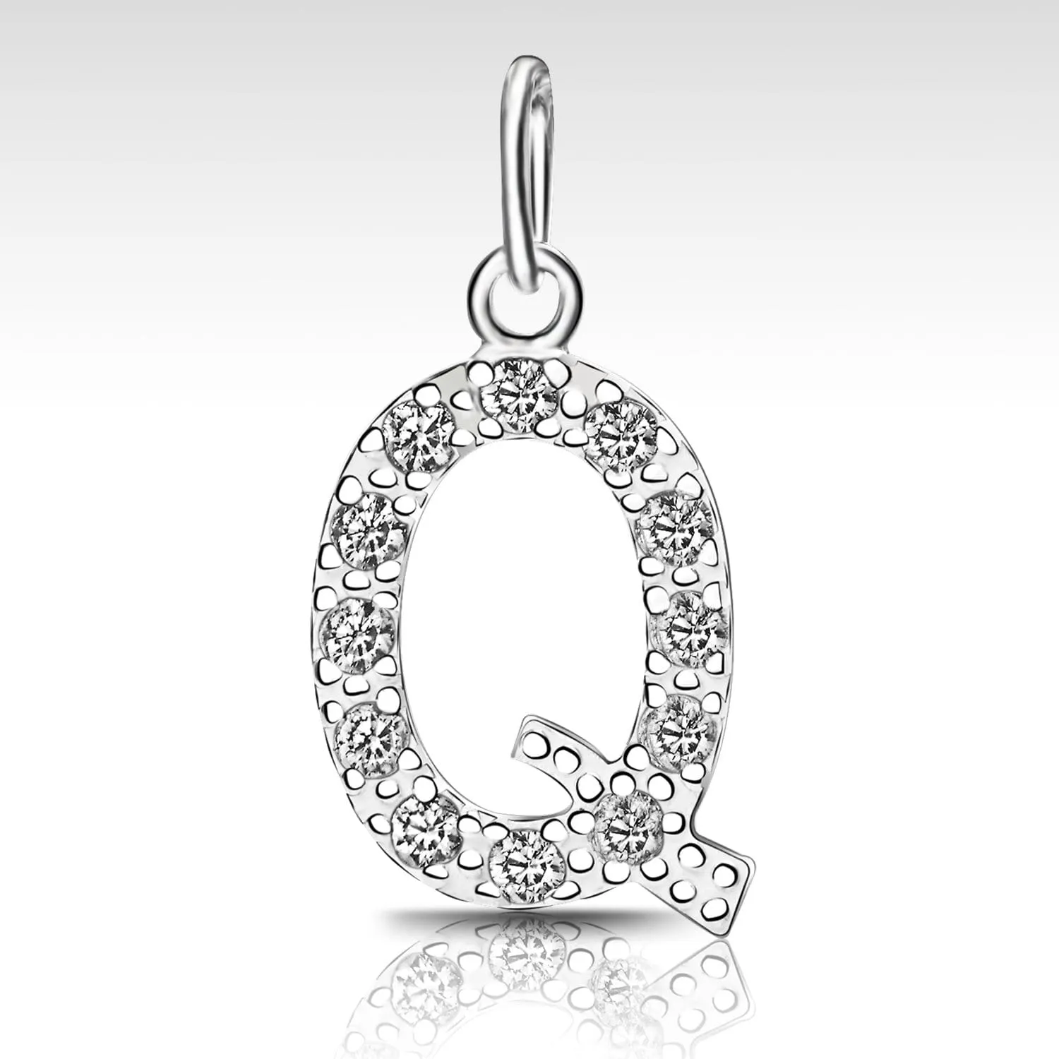 CZ Initial Sterling Silver Pendants, 26 Alphabets
