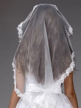 Girls White Lace Embroidered Edge Communion Flower Girl Veil