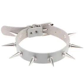 Grey PU Leather Spiked Choker