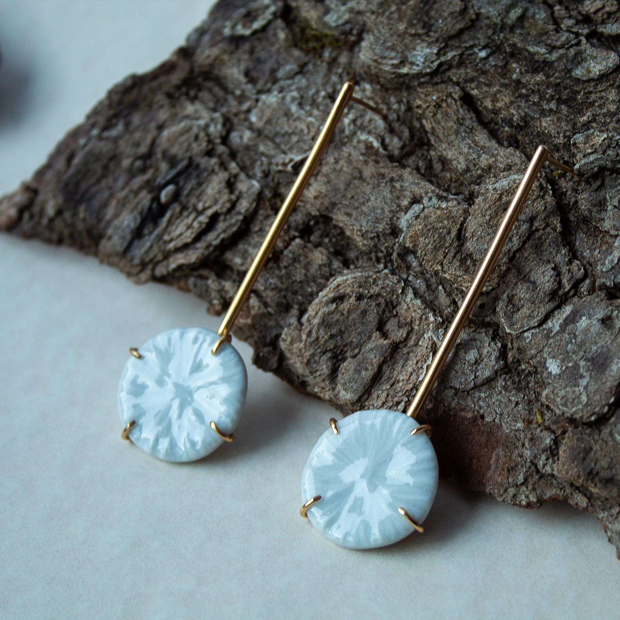 Handcarved Round Porcelain Earrings