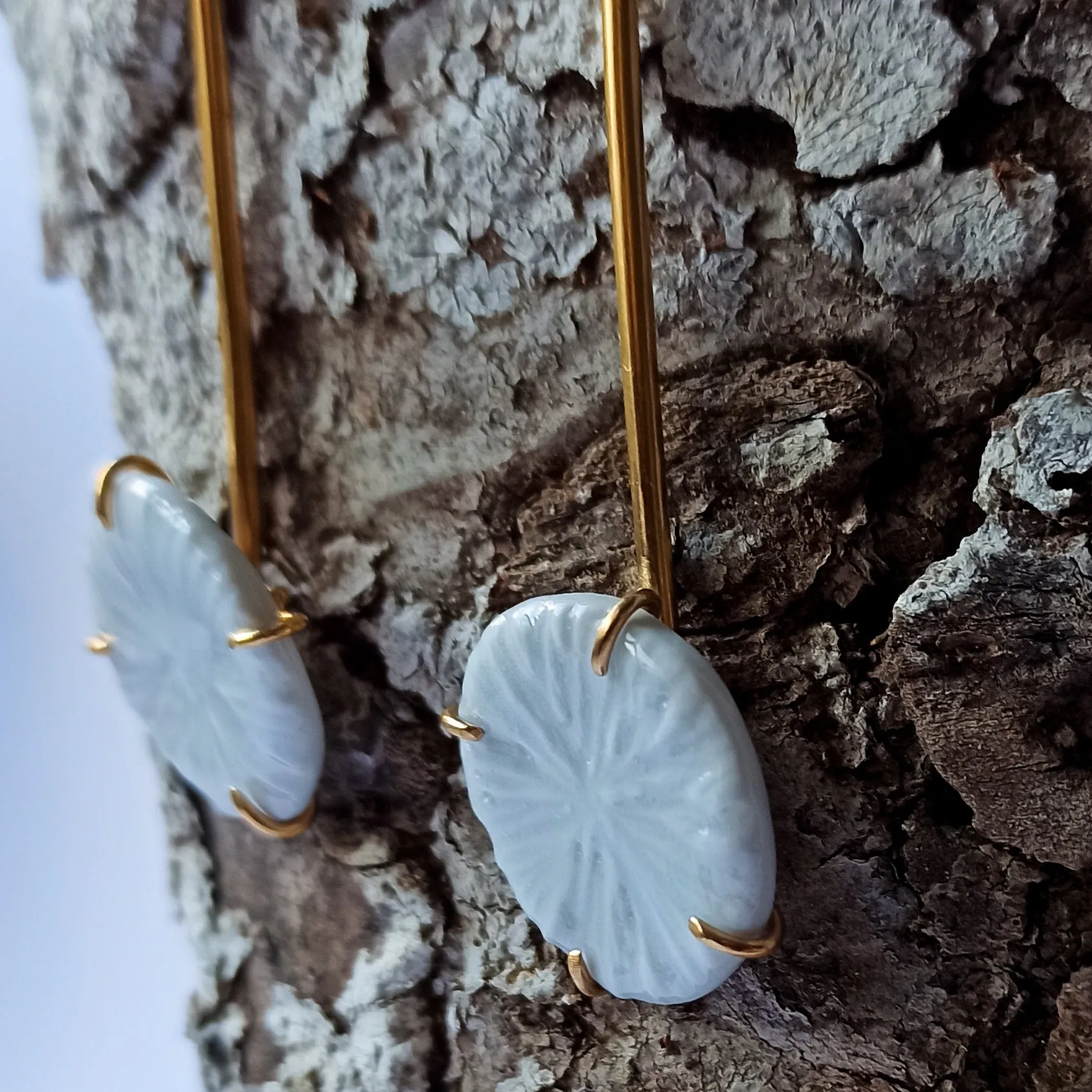 Handcarved Round Porcelain Earrings