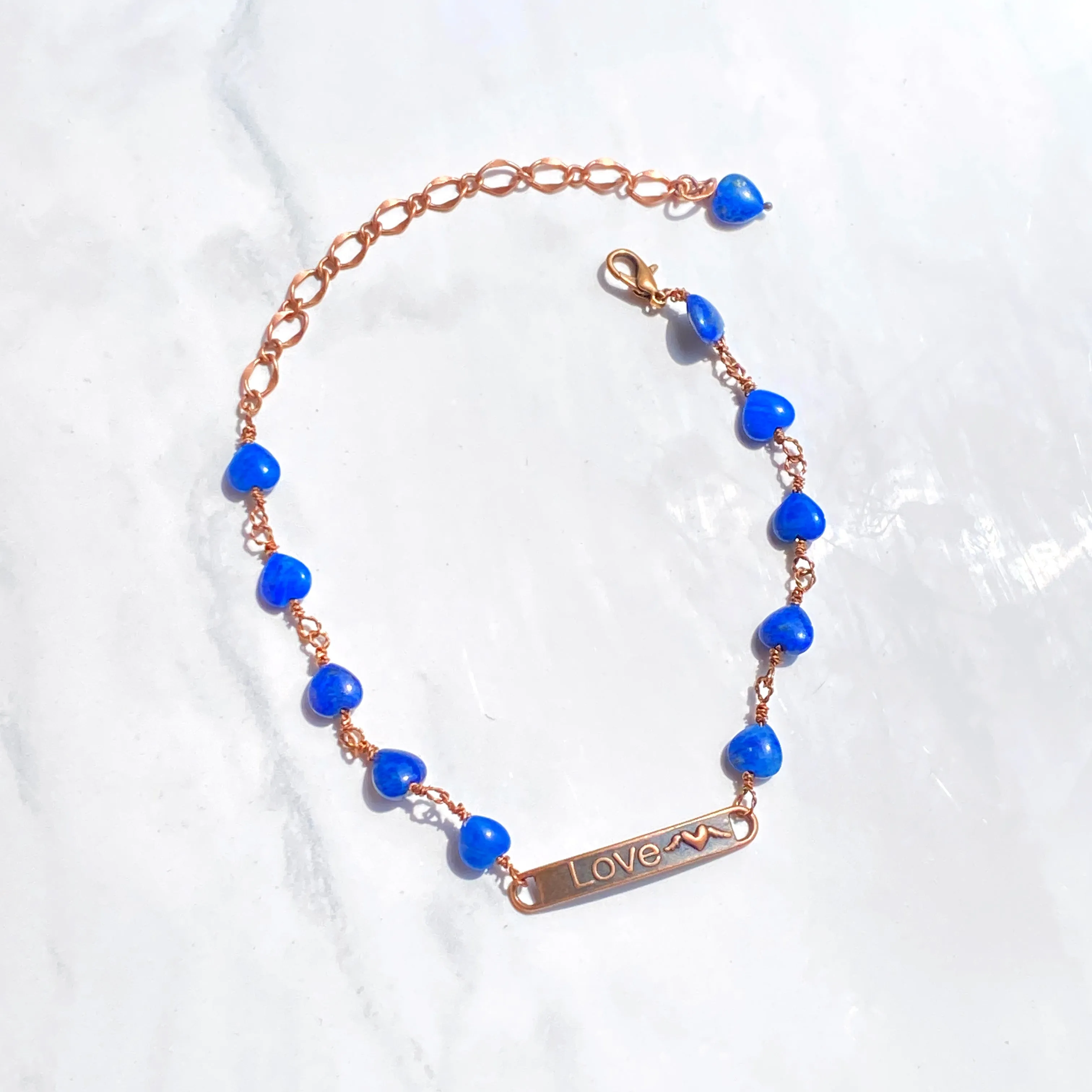 Lapis Lazuli gemstone Hearts on copper chain Anklet