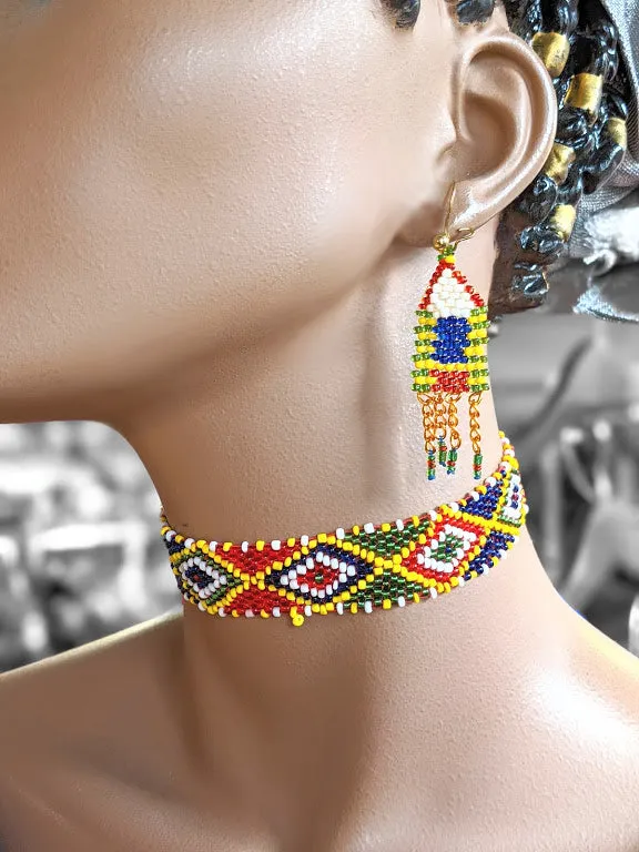 Nwangi Beaded African Print Choker-DPJ150CKR