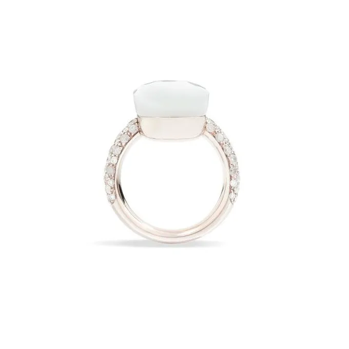 Pomellato - Nudo Maxi - Stackable Ring with Moonstone and Ice Diamonds, 18k White Gold