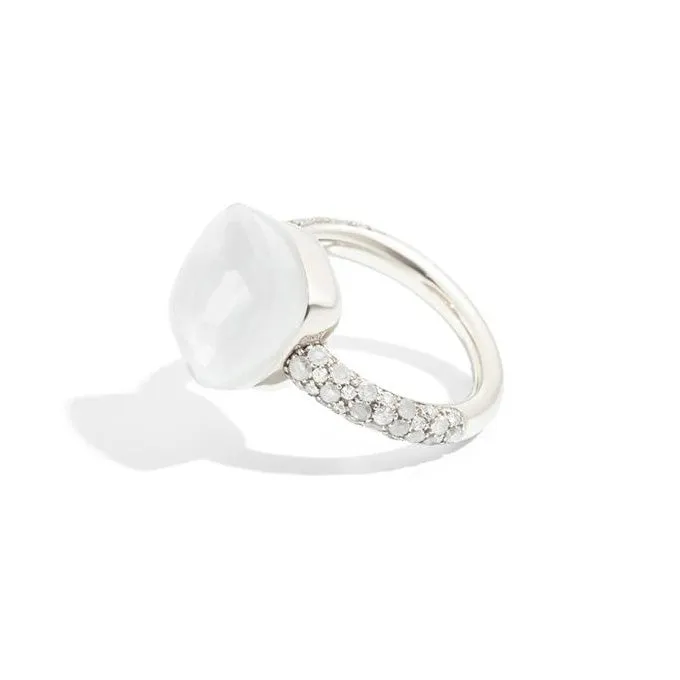 Pomellato - Nudo Maxi - Stackable Ring with Moonstone and Ice Diamonds, 18k White Gold