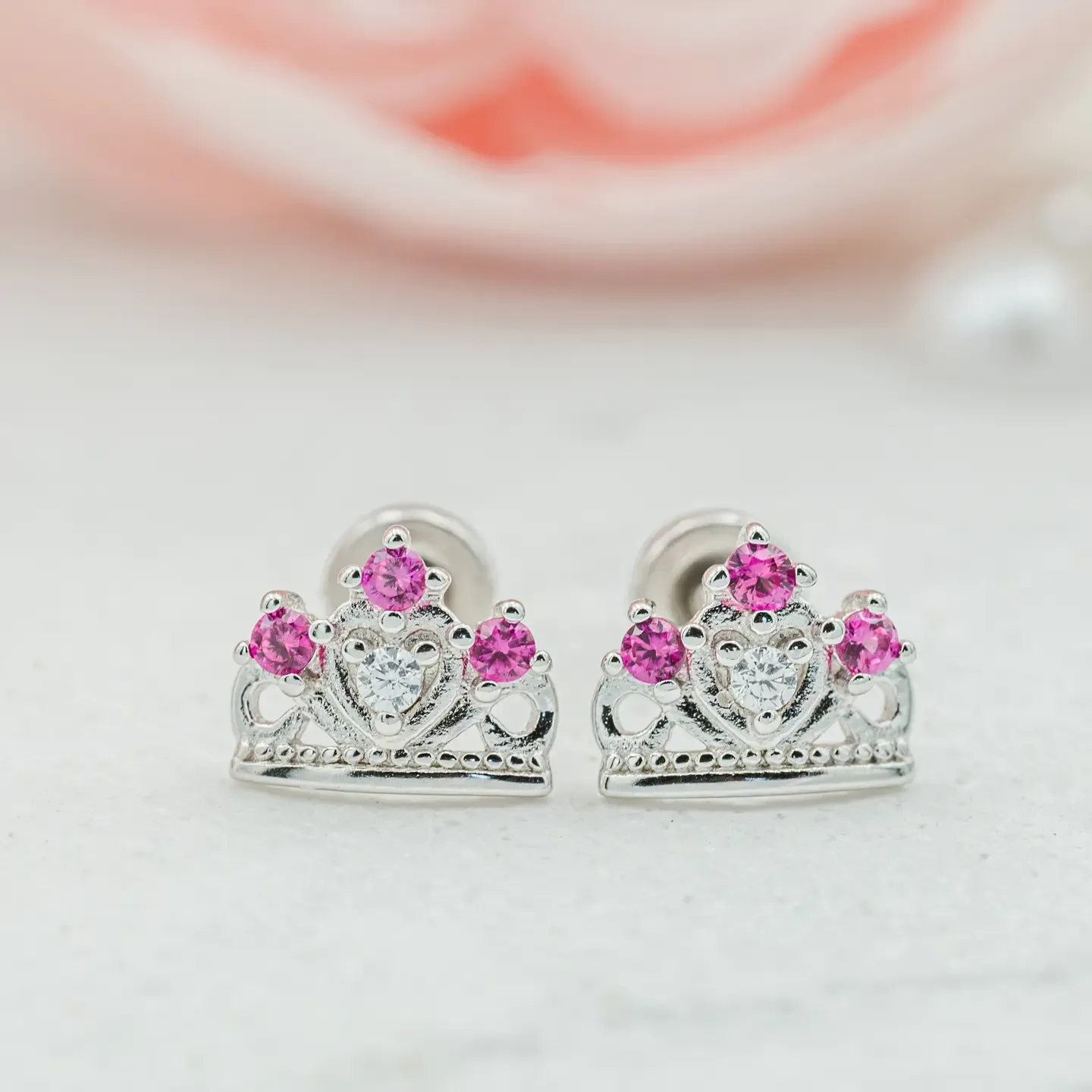 Princess Tiara Earrings - Silver