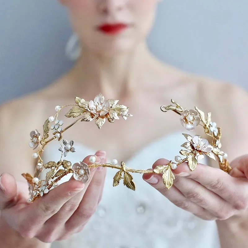 "Alhambra" - Pearl and Opal Bridal Double Headband / Tiara