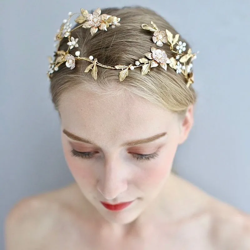 "Alhambra" - Pearl and Opal Bridal Double Headband / Tiara