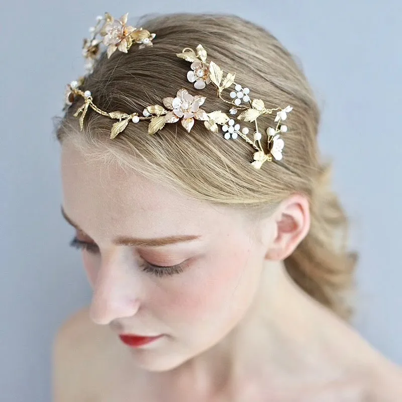 "Alhambra" - Pearl and Opal Bridal Double Headband / Tiara