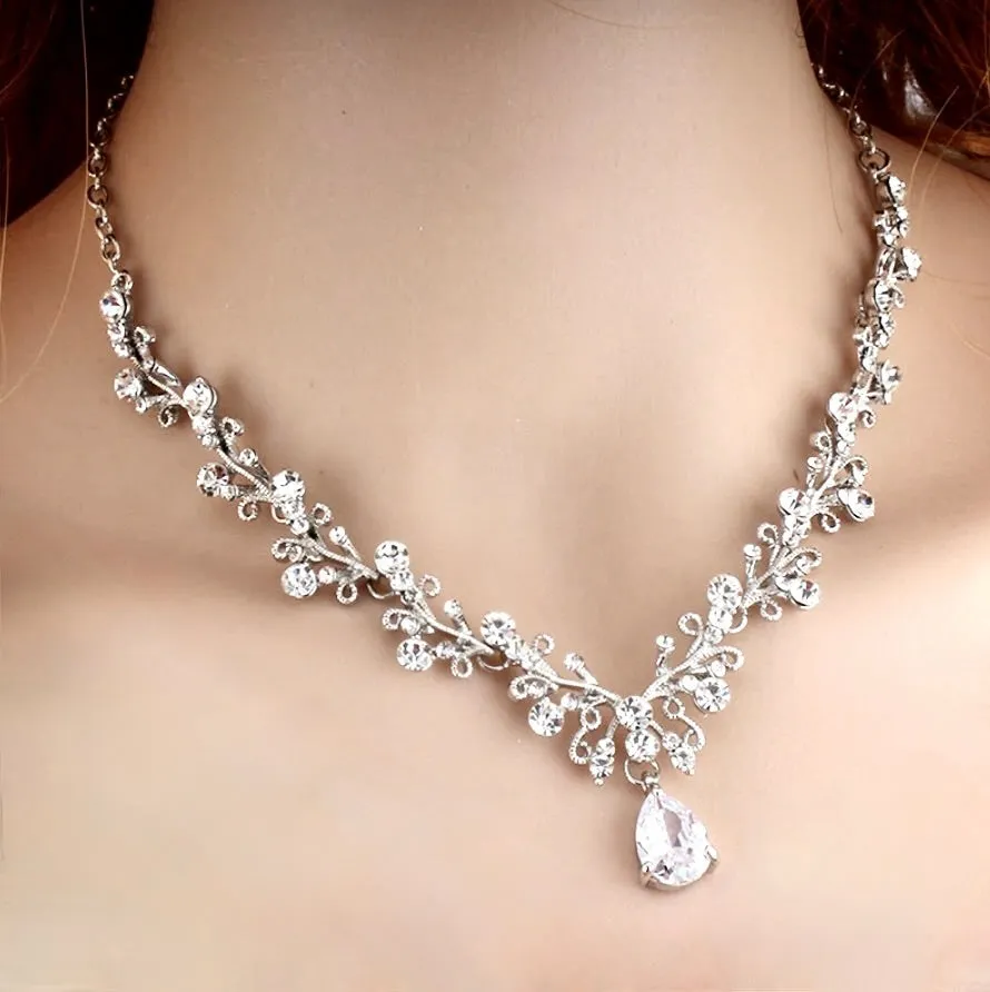 "Cher" - Silver Cubic Zirconia 3-Piece Bridal Jewelry Set With Tiara