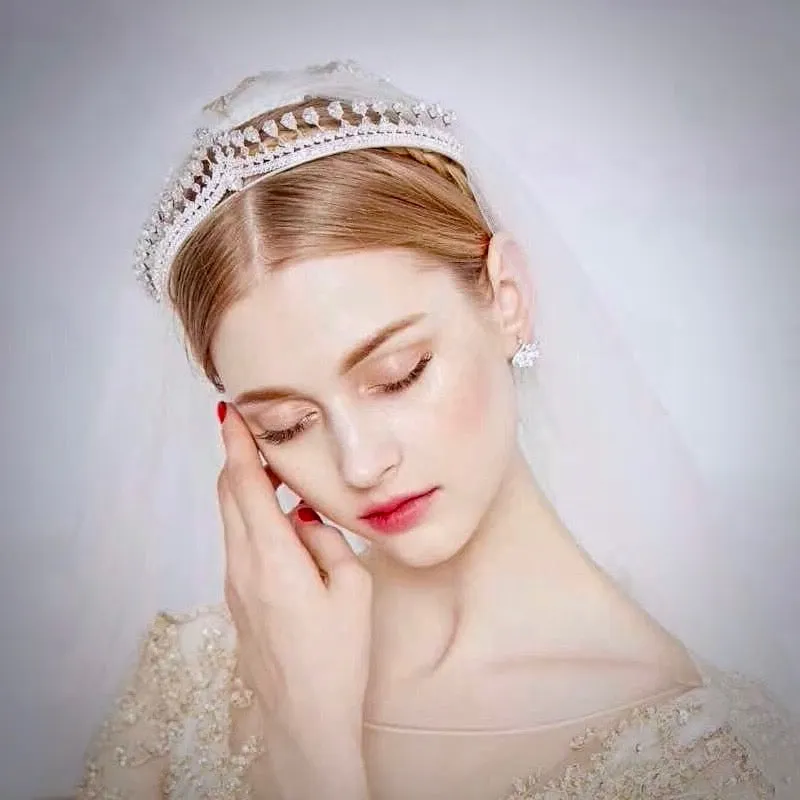"Cher" - Silver Cubic Zirconia 3-Piece Bridal Jewelry Set With Tiara