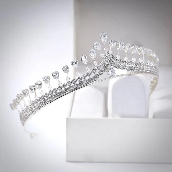 "Cher" - Silver Cubic Zirconia 3-Piece Bridal Jewelry Set With Tiara