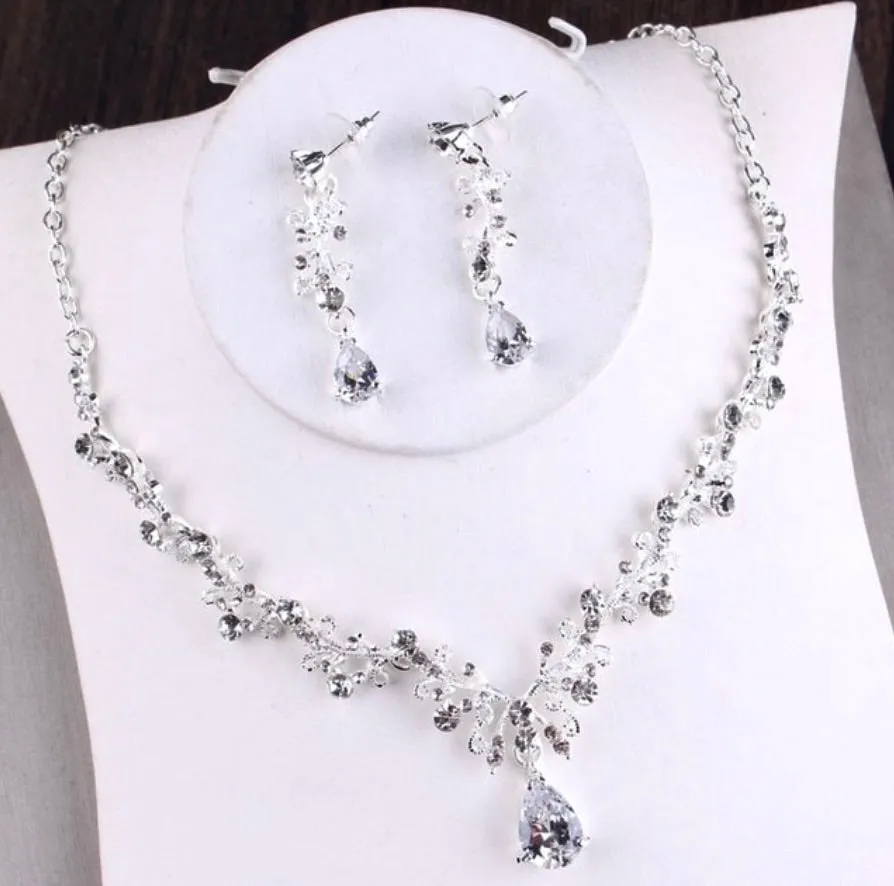 "Cher" - Silver Cubic Zirconia 3-Piece Bridal Jewelry Set With Tiara