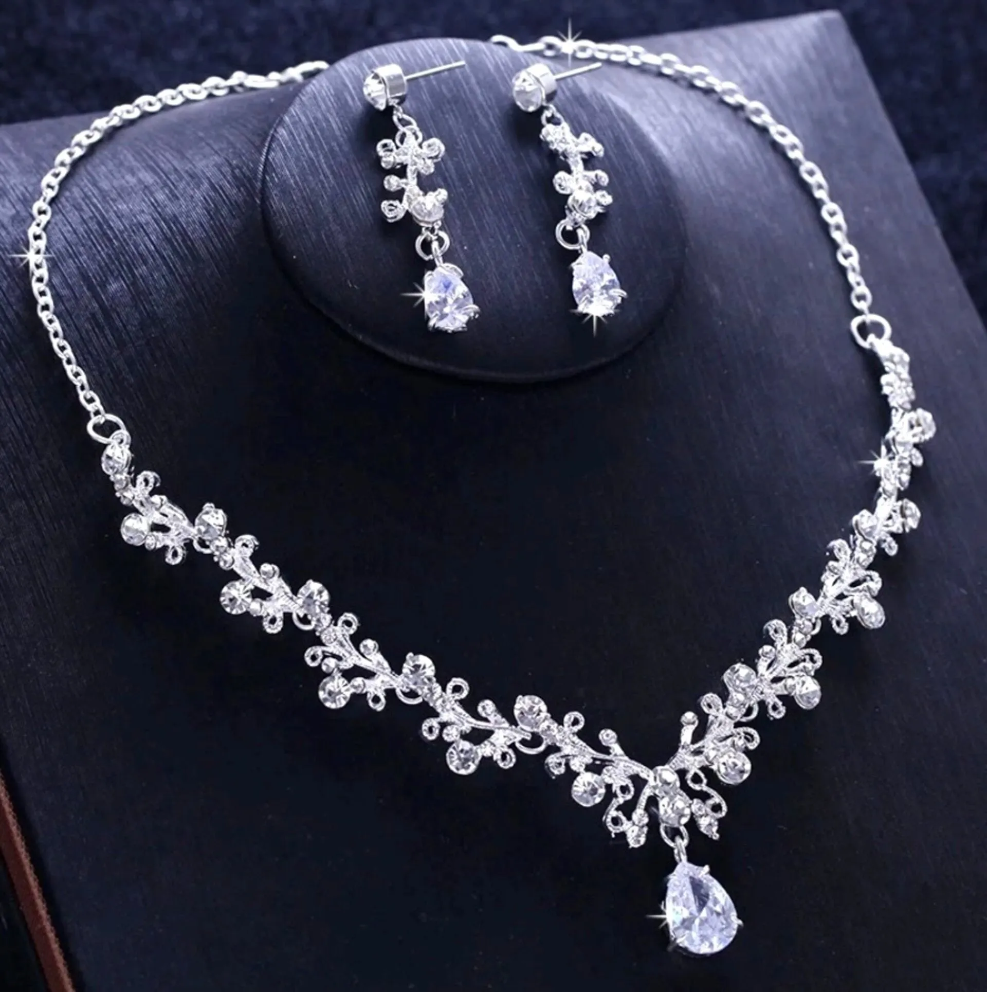 "Cher" - Silver Cubic Zirconia 3-Piece Bridal Jewelry Set With Tiara