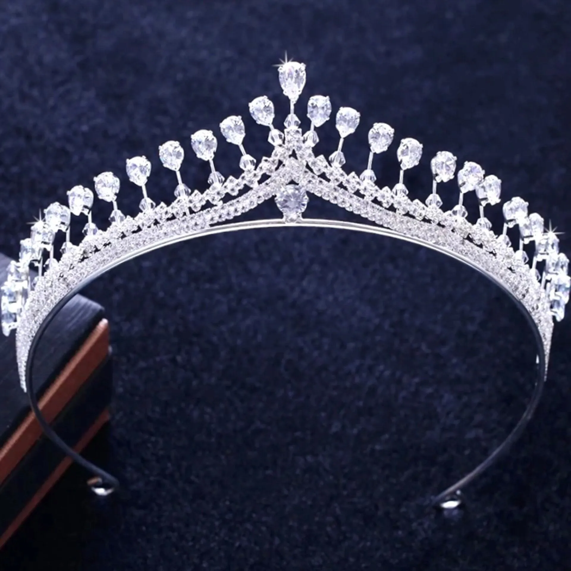 "Cher" - Silver Cubic Zirconia 3-Piece Bridal Jewelry Set With Tiara