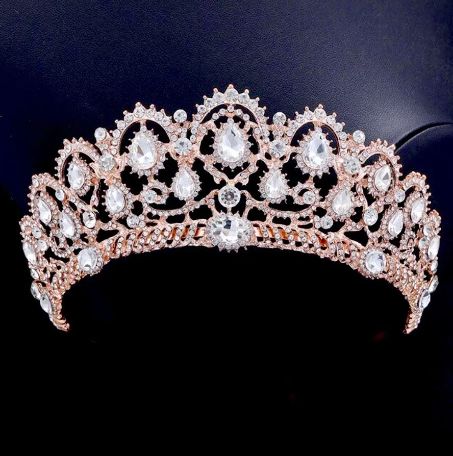 "Chrysta" - Rhinestone Bridal Tiara - Available in Silver, Rose Gold and Yellow Gold