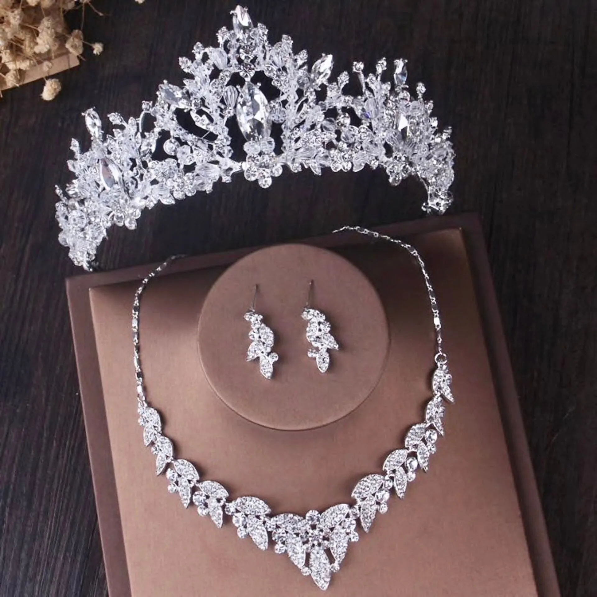 "Gordana" - Silver 3-Piece Bridal Jewelry Set With Tiara