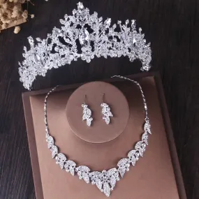 "Gordana" - Silver 3-Piece Bridal Jewelry Set With Tiara