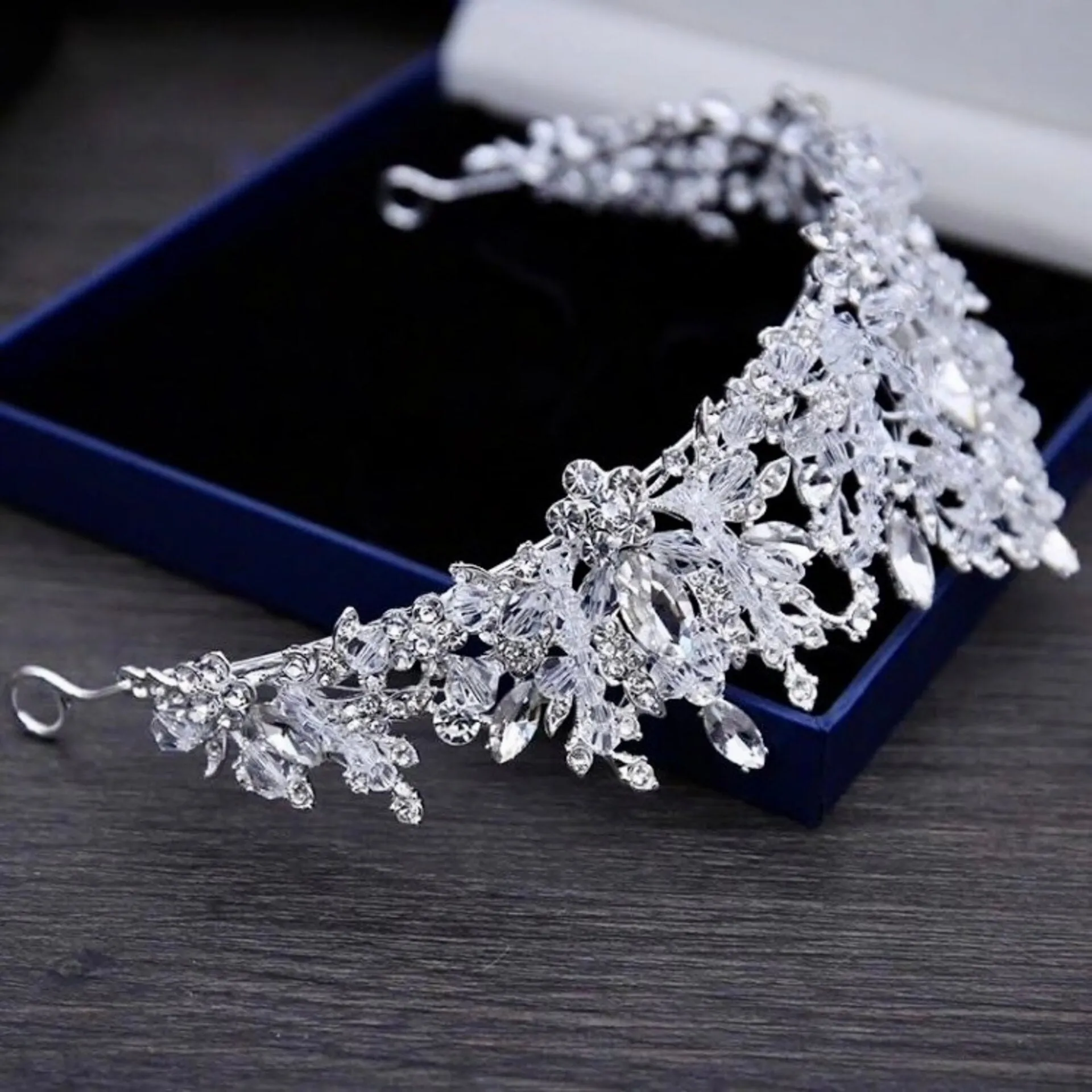 "Gordana" - Silver 3-Piece Bridal Jewelry Set With Tiara
