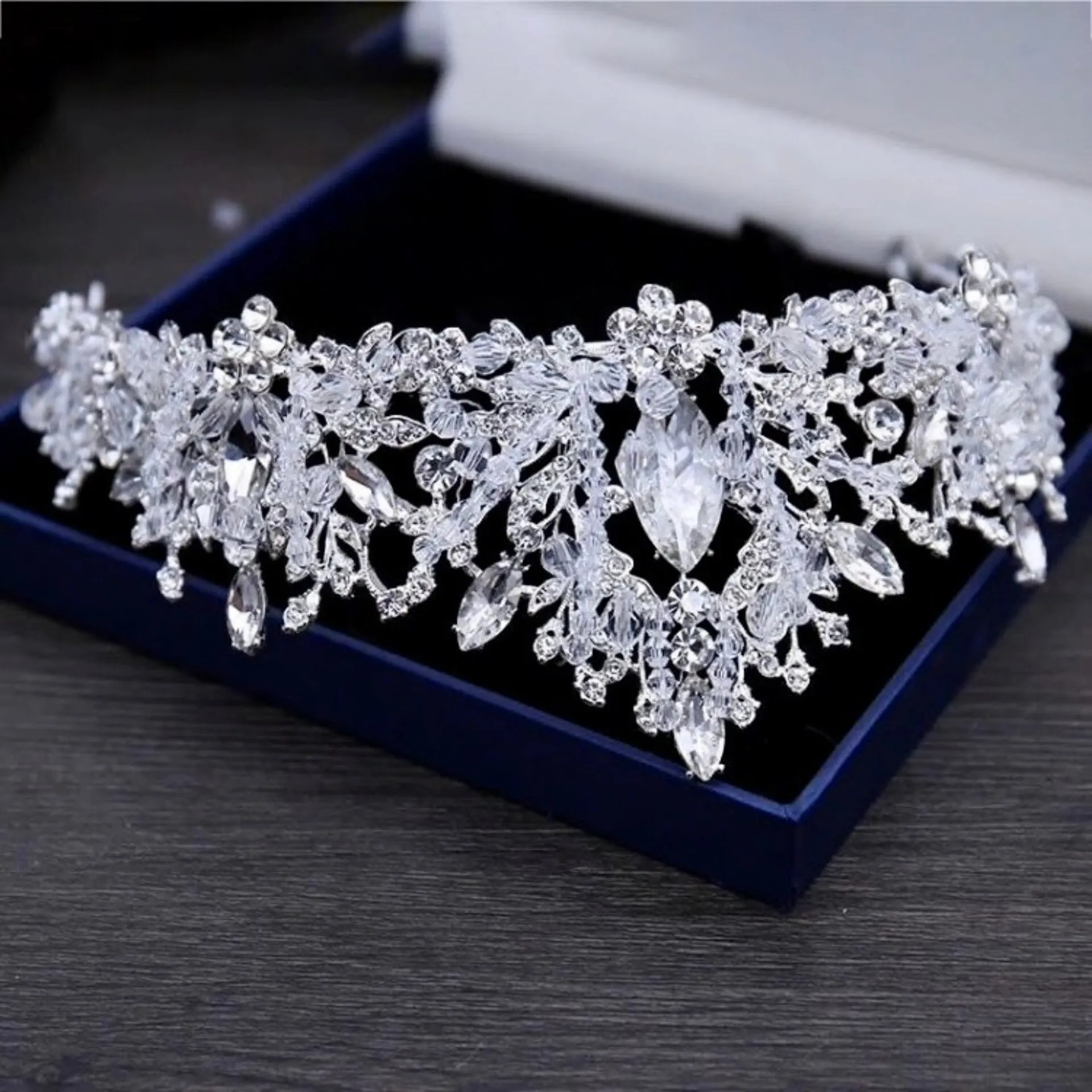 "Gordana" - Silver 3-Piece Bridal Jewelry Set With Tiara