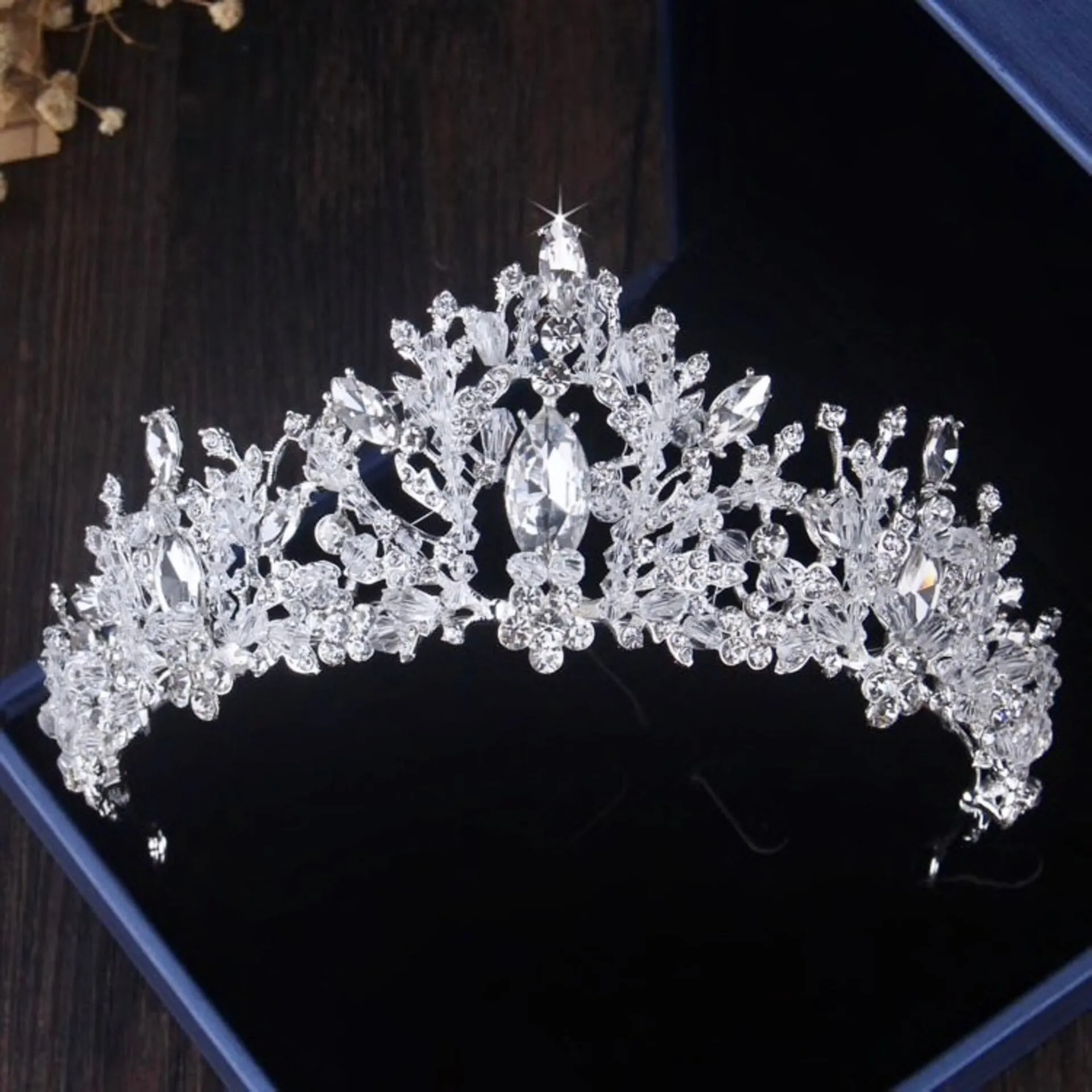 "Gordana" - Silver 3-Piece Bridal Jewelry Set With Tiara