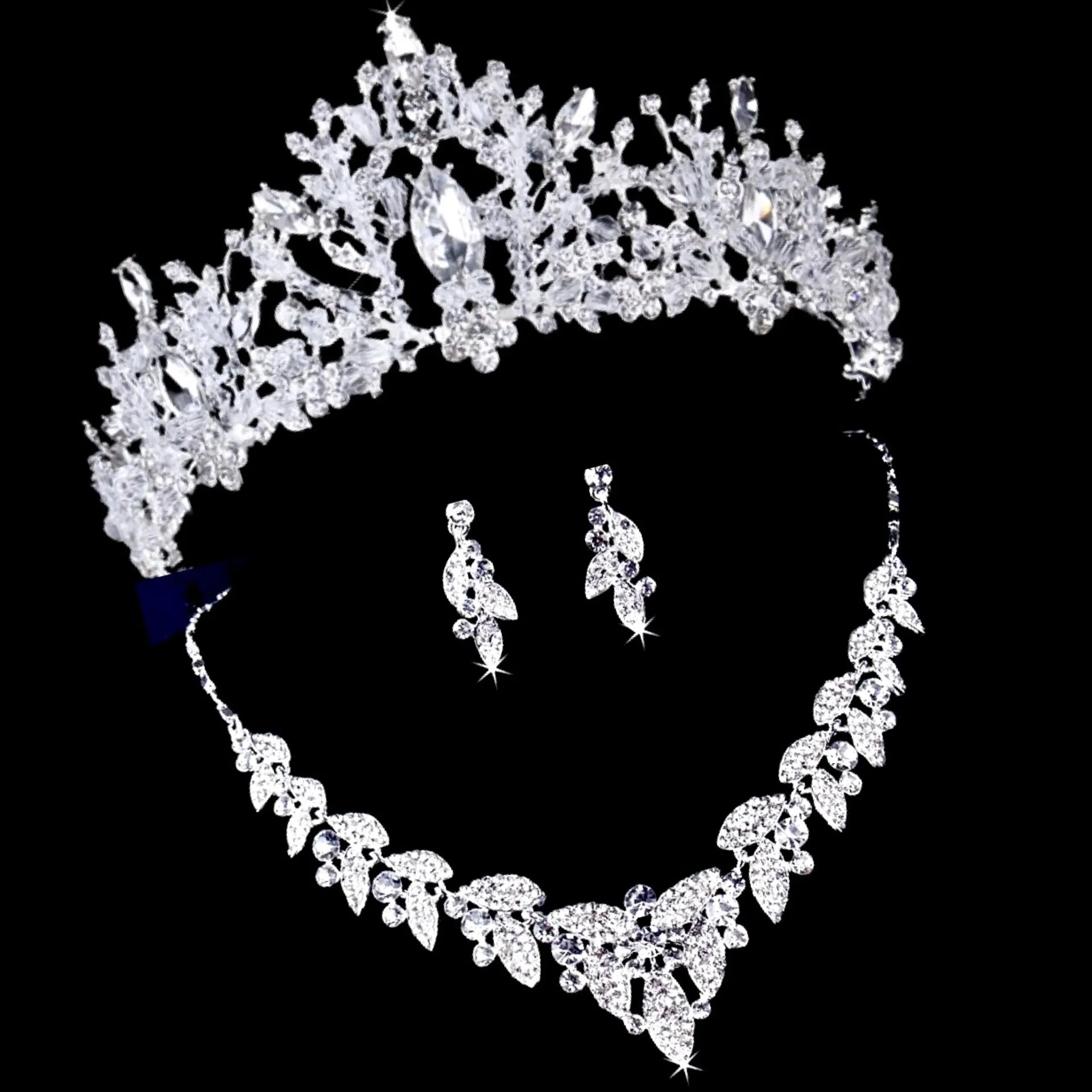 "Gordana" - Silver 3-Piece Bridal Jewelry Set With Tiara