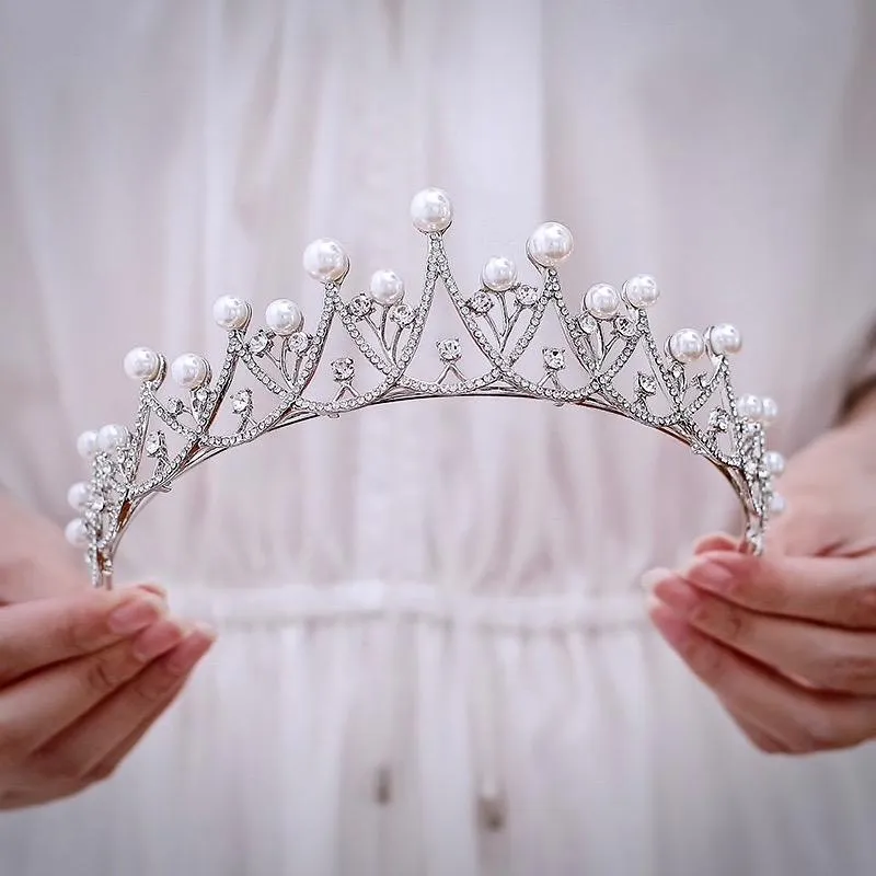 "Irene" - Silver Pearl and Cubic Zirconia Bridal Tiara