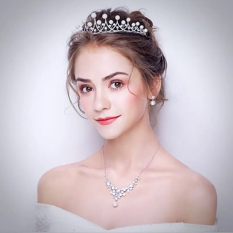 "Irene" - Silver Pearl and Cubic Zirconia Bridal Tiara