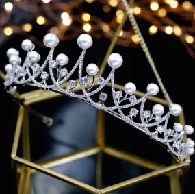 "Irene" - Silver Pearl and Cubic Zirconia Bridal Tiara