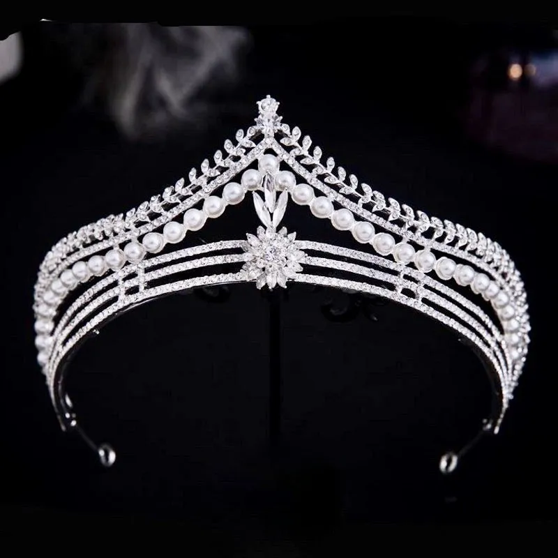 "Reagan" - Pearl and Crystal Bridal Tiara - Available in Gold and Silver