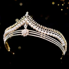 "Reagan" - Pearl and Crystal Bridal Tiara - Available in Gold and Silver