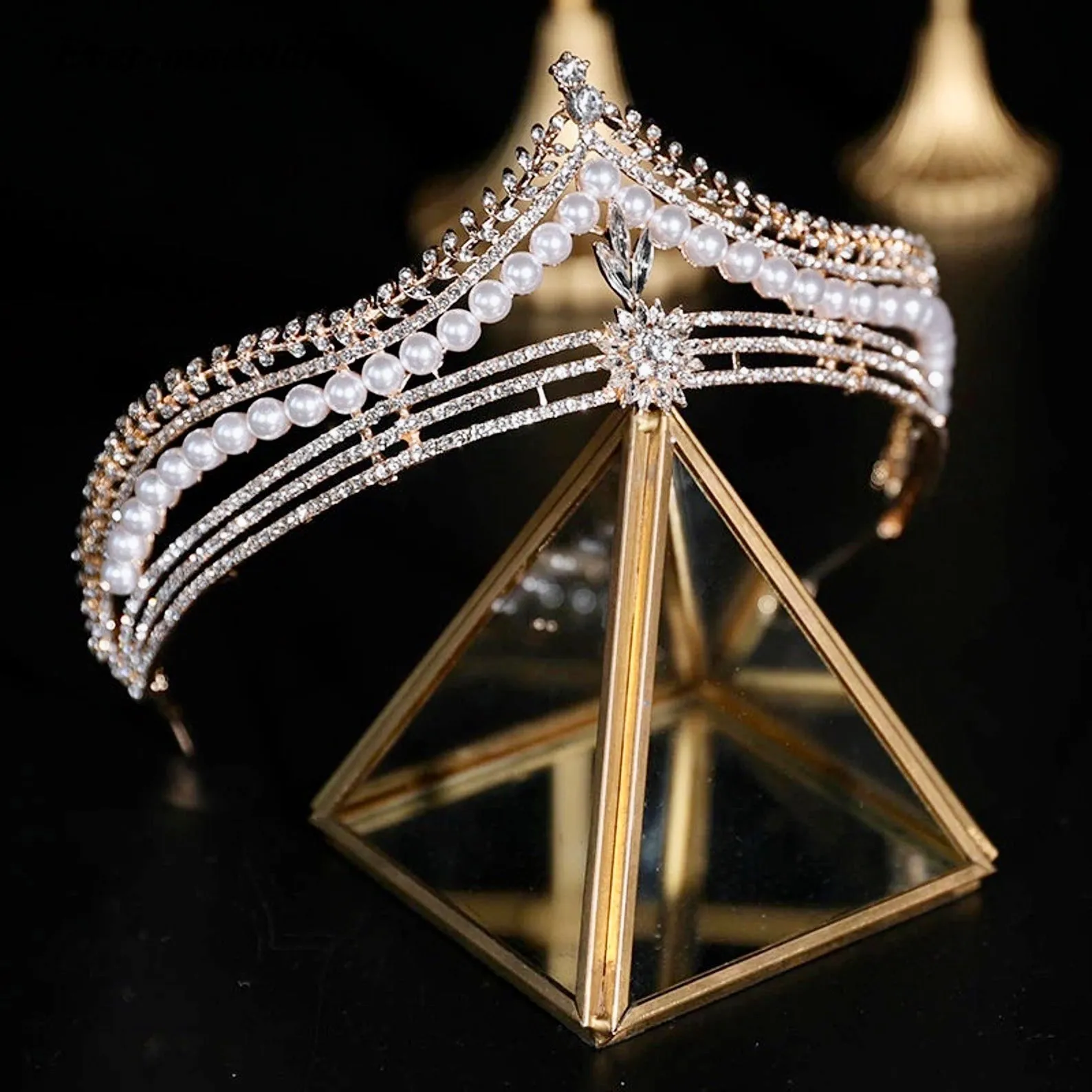 "Reagan" - Pearl and Crystal Bridal Tiara - Available in Gold and Silver