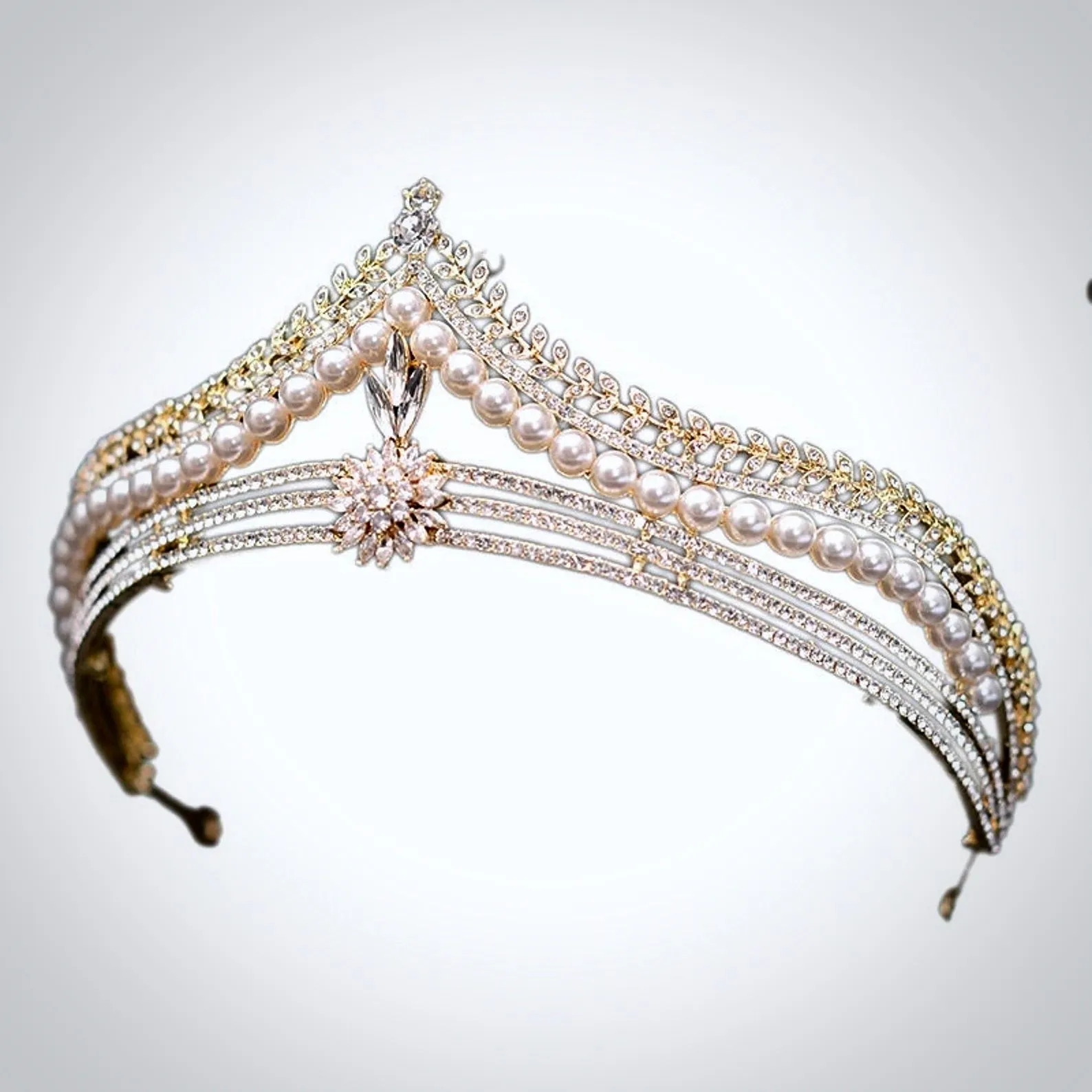"Reagan" - Pearl and Crystal Bridal Tiara - Available in Gold and Silver