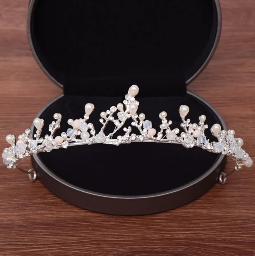 "The Fairy" - Pearl and Cubic Zirconia Bridal 3-Piece Jewelry Set With Tiara - Available in Yellow Gold and Silver