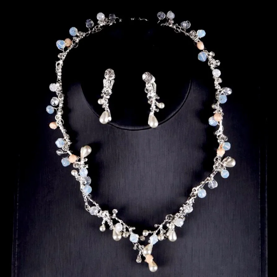 "The Fairy" - Pearl and Cubic Zirconia Bridal 3-Piece Jewelry Set With Tiara - Available in Yellow Gold and Silver
