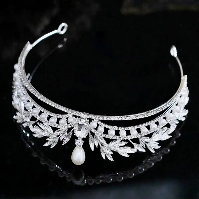 "Toscana" - Pearl and Crystal Bridal Tiara - Available in Silver and Gold