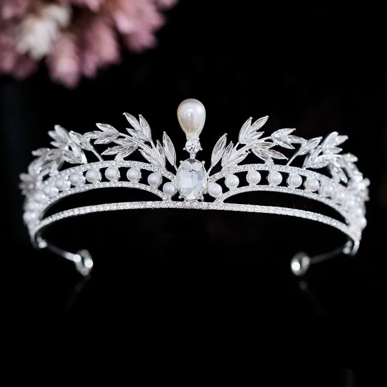 "Toscana" - Pearl and Crystal Bridal Tiara - Available in Silver and Gold