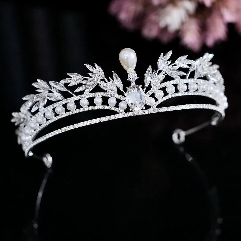 "Toscana" - Pearl and Crystal Bridal Tiara - Available in Silver and Gold