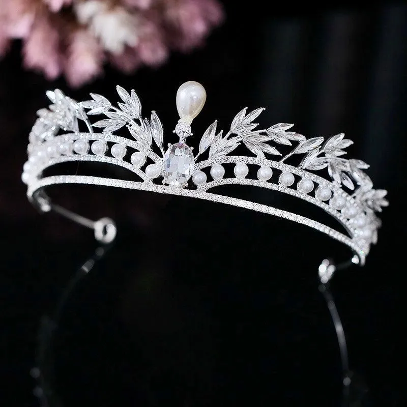 "Toscana" - Pearl and Crystal Bridal Tiara - Available in Silver and Gold