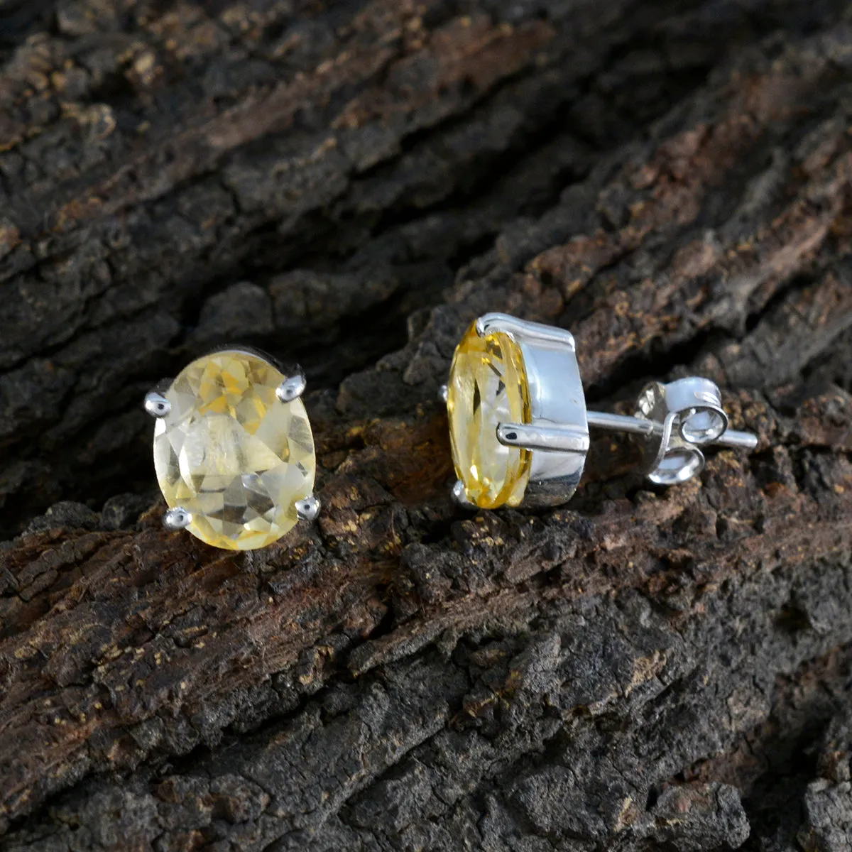 Riyo Fit 925 Sterling Silver Earring For Lady Citrine Earring Bezel Setting Yellow Earring Stud Earring