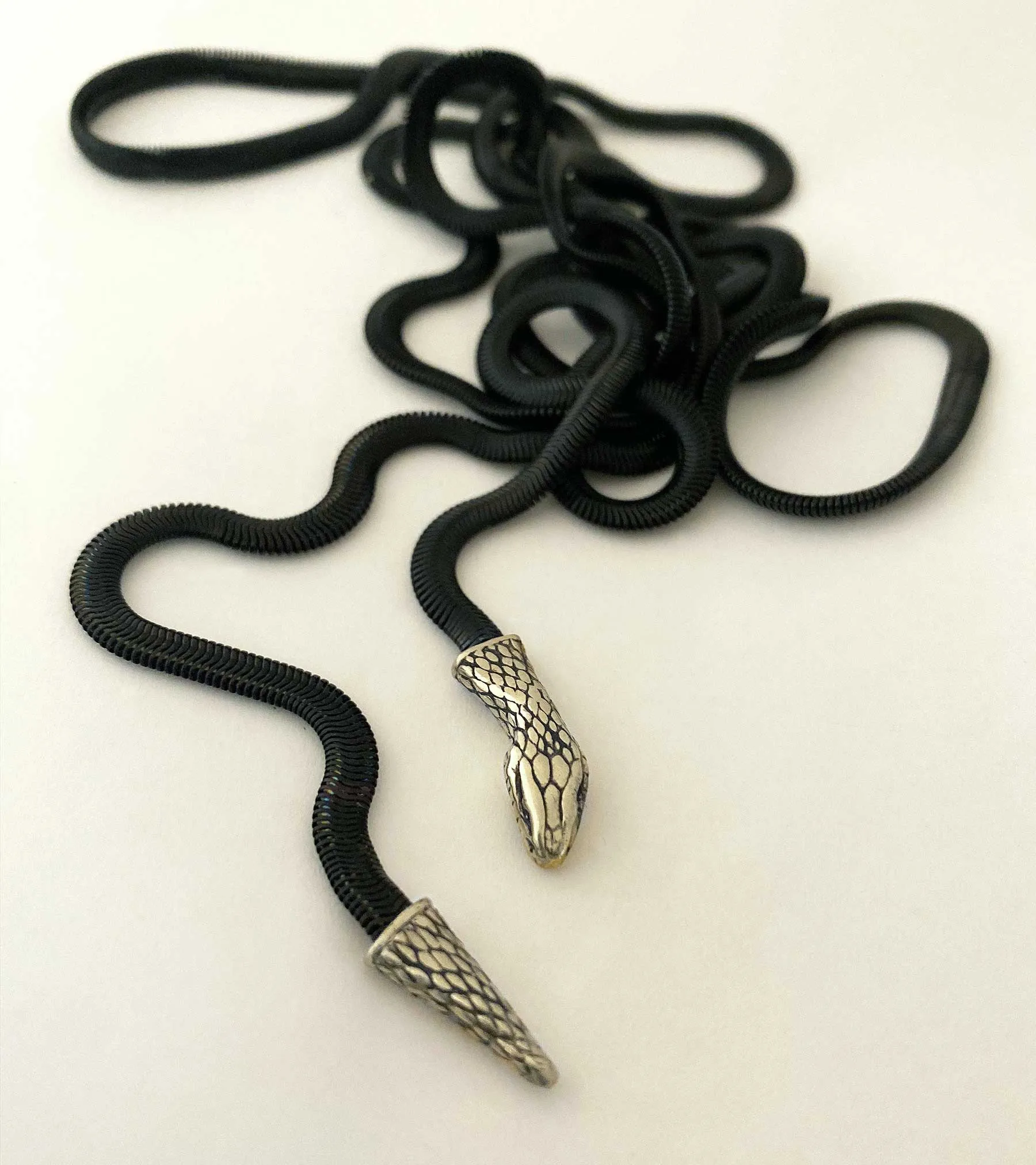 Snake Lariat Necklace in silver & black