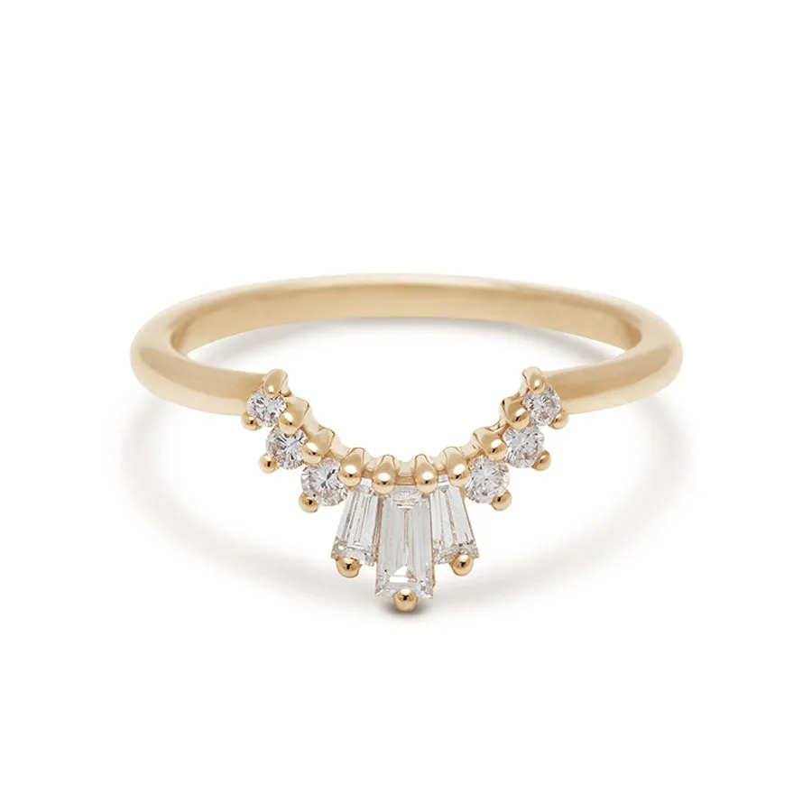 Triple Baguette Tiara Band - 14k Gold & White Diamond